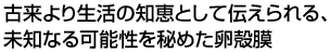 古来より生活の知恵として伝えられる、未知なる可能性を秘めた卵殻膜